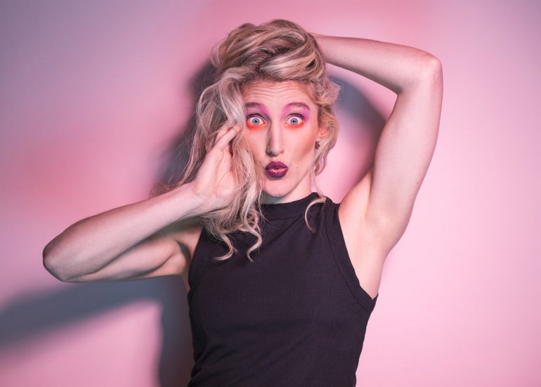 Roxanne-Abbott-Brighton-Musician-by-Music-Photographer-Emma-Bailey-Photography Musician on pink background